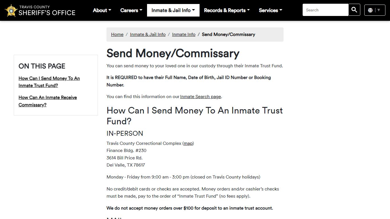 Send Money/Commissary